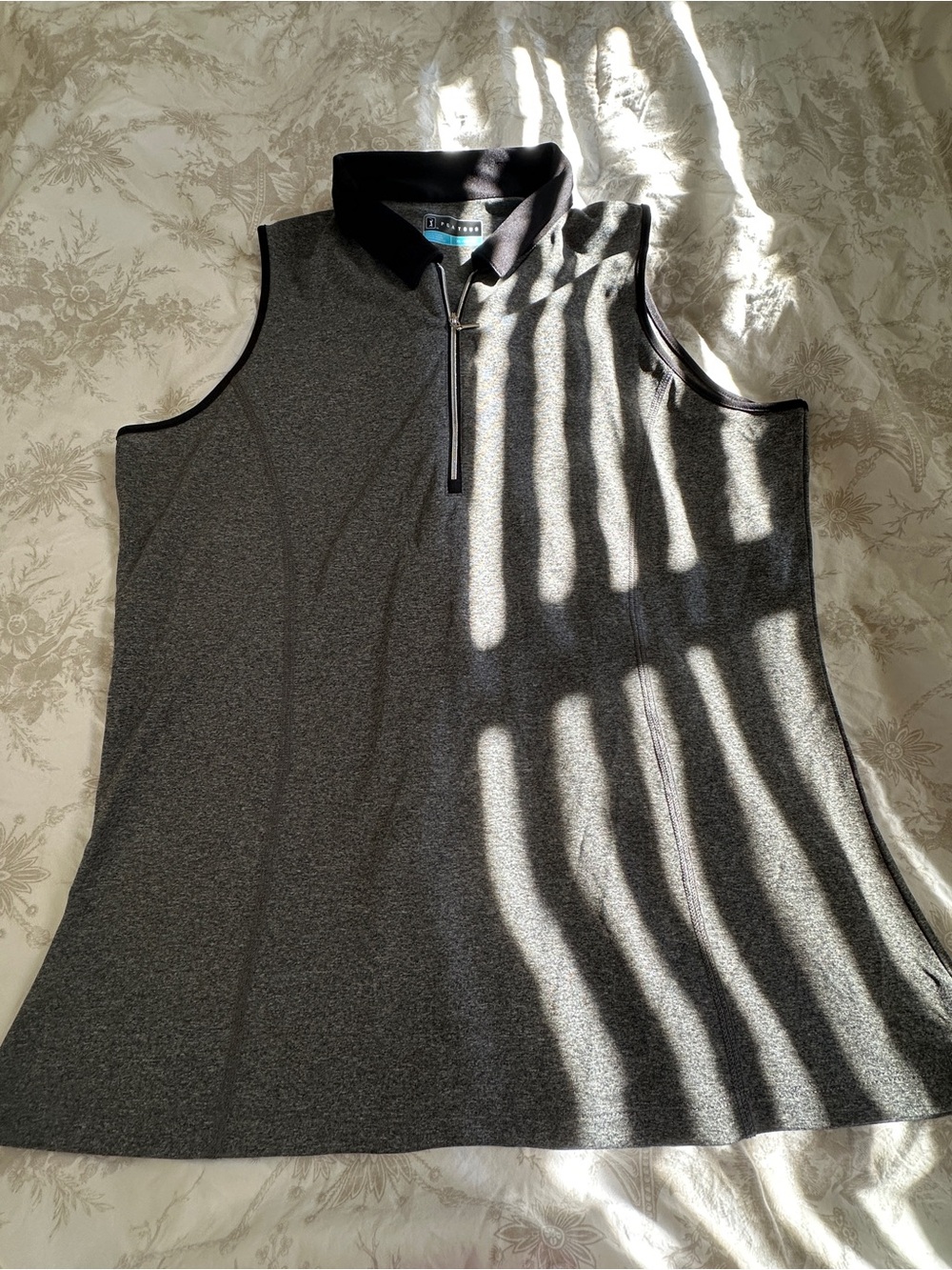 PGA Tour Charcoal Gray Sleeveless Zip Polo Tank